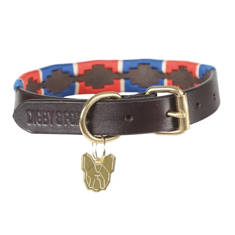Digby & Fox Red , Navy/Red) Drover Polo Leather Dog Collar Size 3
