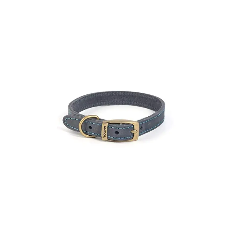 Ancol Blue Timberwolf Leather Collar M Fits Neck Size 36-46Cm