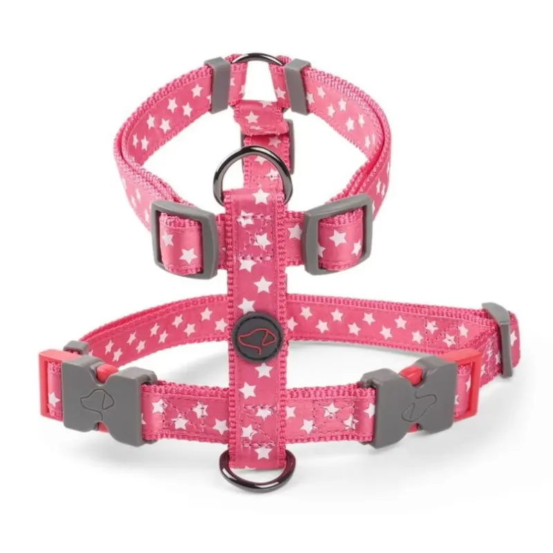 Zoon Pink D-Ring & Bucklebones Anti-Pull Nylon Starry Dog Harness (S) Small
