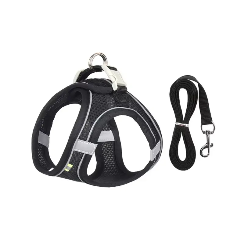 Black Dog Harness Leash Set For Dogs Adjustable Puppy Cat For L 8-12 Kg