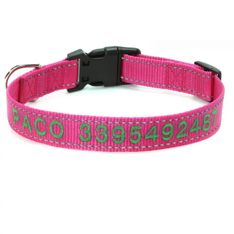 Paktoo Multicoloured (Rose, L 2.5*60Cm) Reflective Nylon Dog Collar Embroidered Id Name
