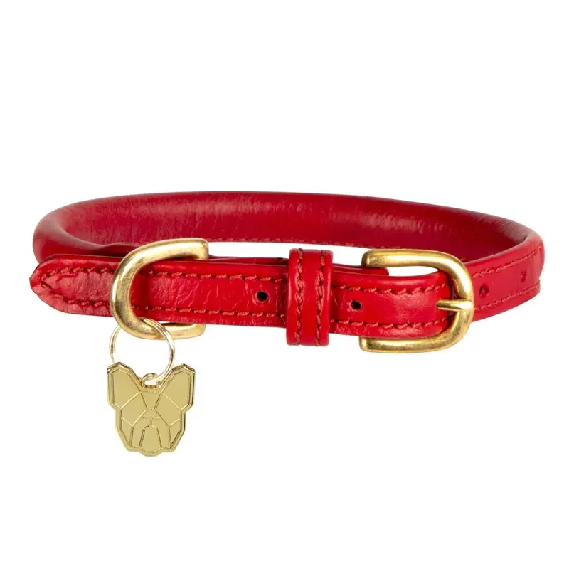 Digby & Fox (L - Neckline: 53Cm-58Cm, Scarlet) Rolled Leather Buckle Dog Collar