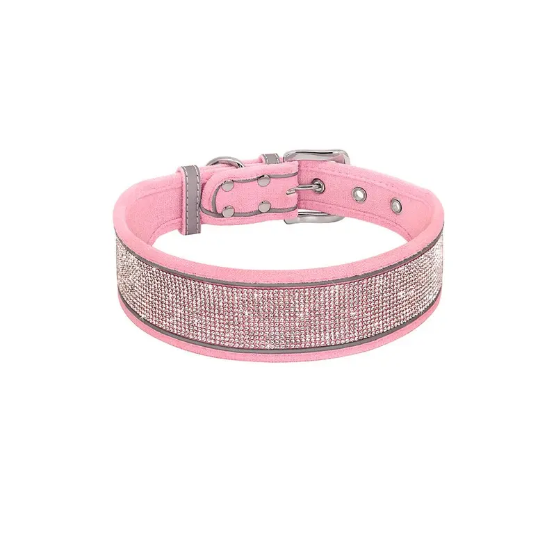 Hod Pets Pink (, M) Reflective Bling Rhinestone Diamond Soft Dog Collars