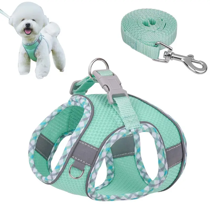 Nivofu Green Reflective Step-In Dog Harness & Leash Set, Breathable Vest For Pets Small