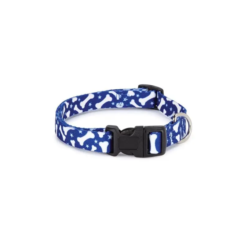 Partyanimal Blue Pooch Patterns Collar 14-20 In Bone