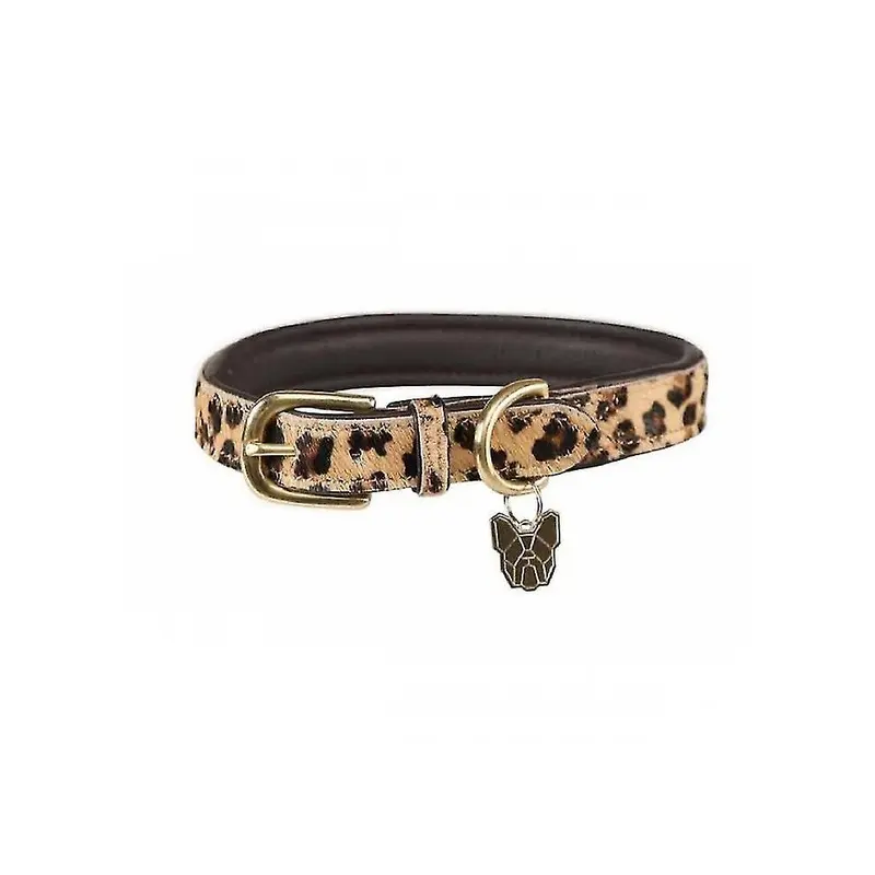 Sosenfer Brown/Black (, Xl - Neckline: 50Cm-58Cm) Leopard Print Cow Hair Leather Dog Collar