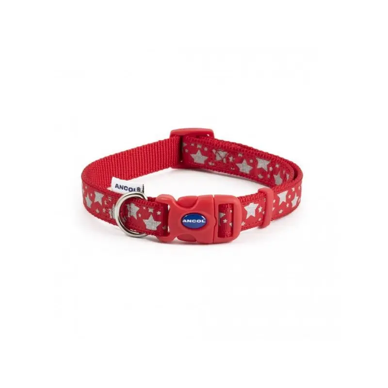 Ancol Nylon Reflective Collar - Stars - 45-70Cm Red Small
