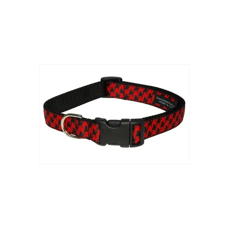 Fly Free Zone,Inc. Black Herringbone-Poppy-Blk.4-C Houndstooth Dog Collar, Poppy & - Large