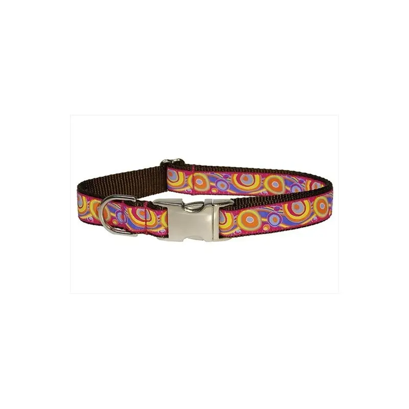 Fly Free Zone,Inc. Pink,Orange Circles And Waves Dog Collar, Pink & Orange - Large