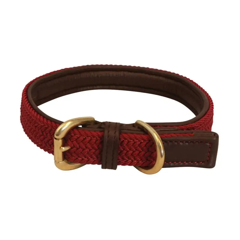 Benji & Flo Red (M, Burgundy) Interlaced Leather Lined Dog Collar