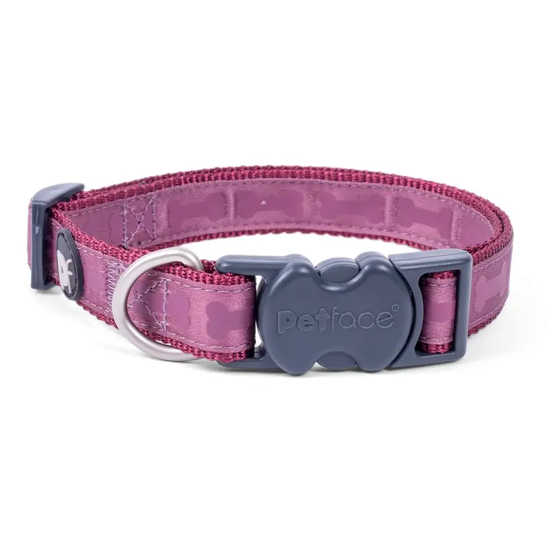 Petface Tonal Bones Pattern Dog Collar, Medium, Country Berry