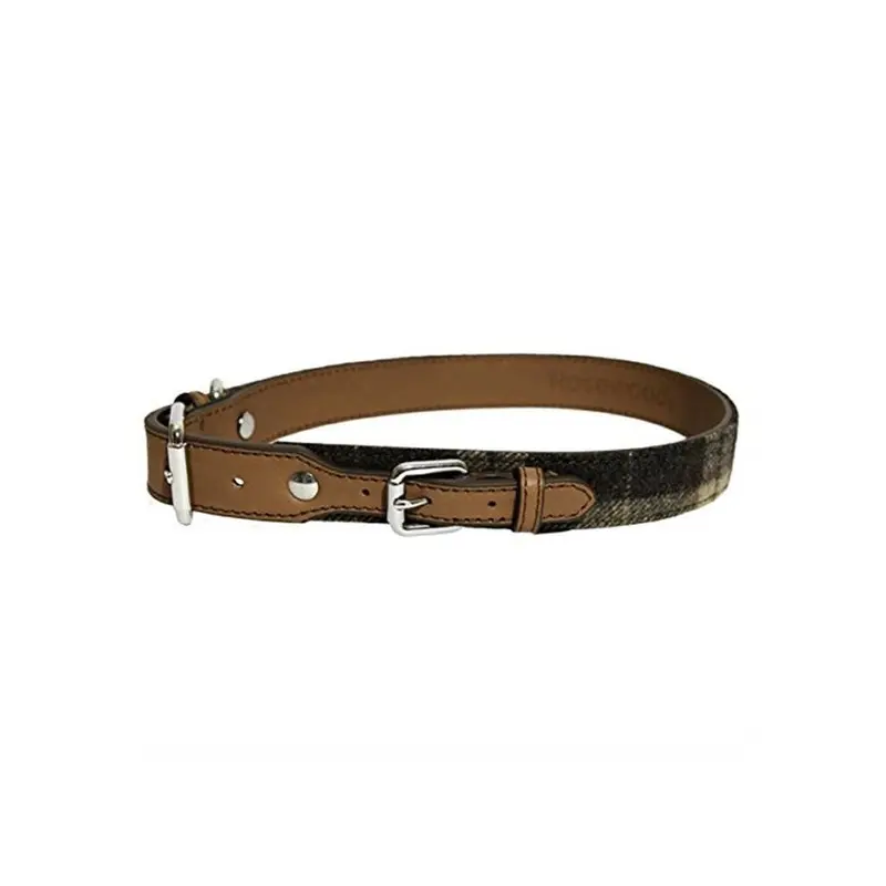 Rosewood Multicoloured Luxury Leather Dog Collar - 12-Inch, Tweed Check Size 8