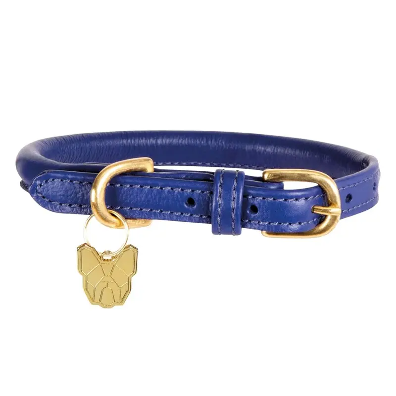 Digby & Fox Blue (L - Neckline: 53Cm-58Cm, Navy) Rolled Leather Buckle Dog Collar