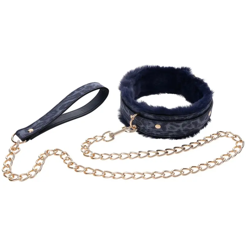 Sportsheets Cougar Fur Collar and Leash - Blue