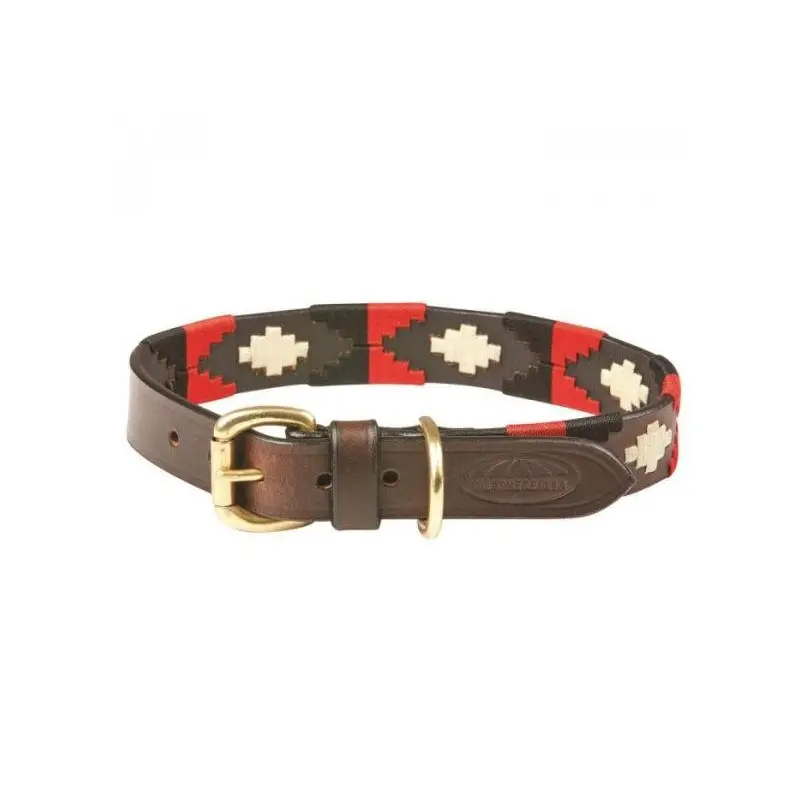 Weatherbeeta Polo Dog Collar - Cowdry /White - Brown/Black/Red Extra Extra Large