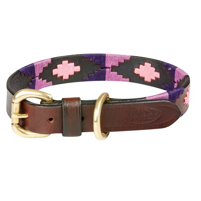 Weatherbeeta Polo Leather Dog Collar Cowdray / - Brown/Purple Medium