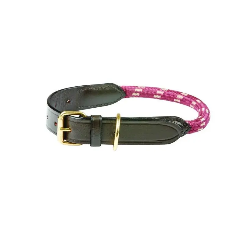 Weatherbeeta Rope Leather Dog Collar - Burgundy/Brown Medium