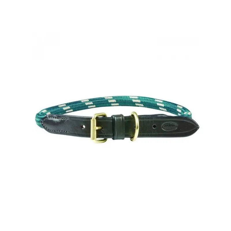 Weatherbeeta Rope Leather Dog Collar - Hunter - Green/Brown Extra Large
