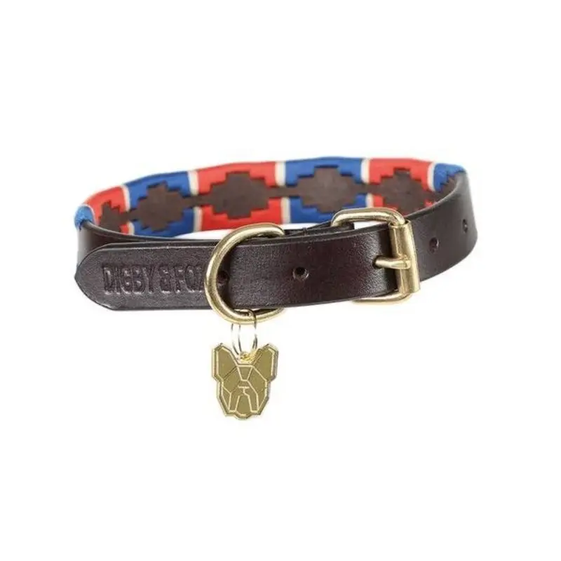 Digby And Fox Drover Polo Dog Collar Navy/ - Red Extra Extra Large