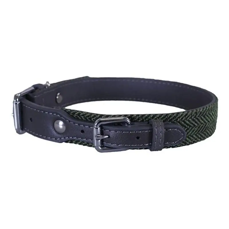 Rosewood Luxury Leather Dog Collar - Forest Herringbone - 12 X 0.5 Inch Grey Size 8
