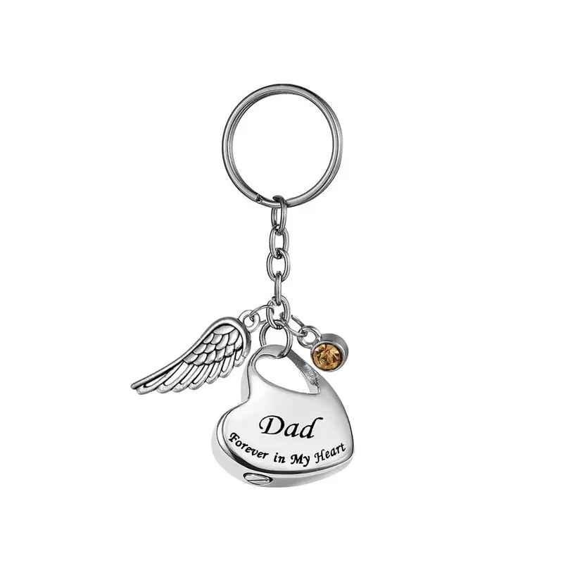 (father)(father) Angel wings urn pendant key ring cremation jewelry ashes stainless