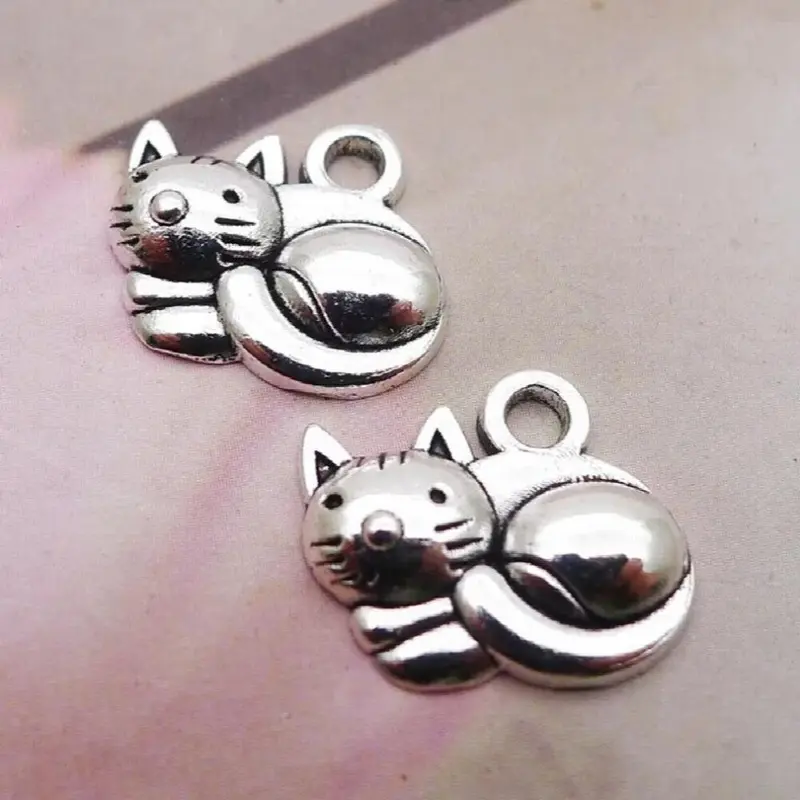 Multicoloured Alloy 20Pcs Cat Animal Kids Charms 13*15Mm Aac236 Size 20