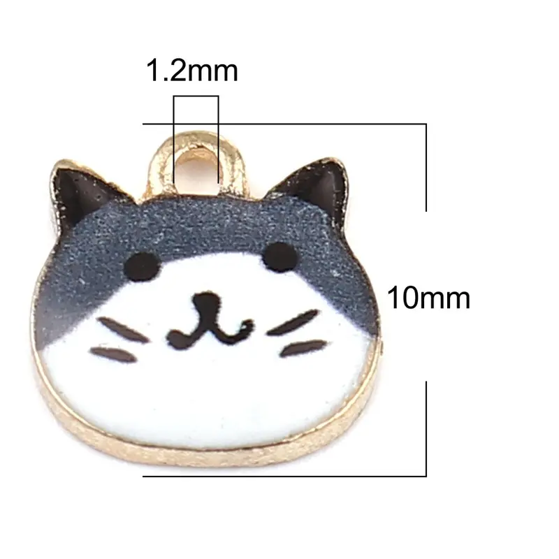 Multicoloured Zinc Based Alloy Charms Cat Animal Gray Enamel 10Mm X 10Mm, Pcs Size 10
