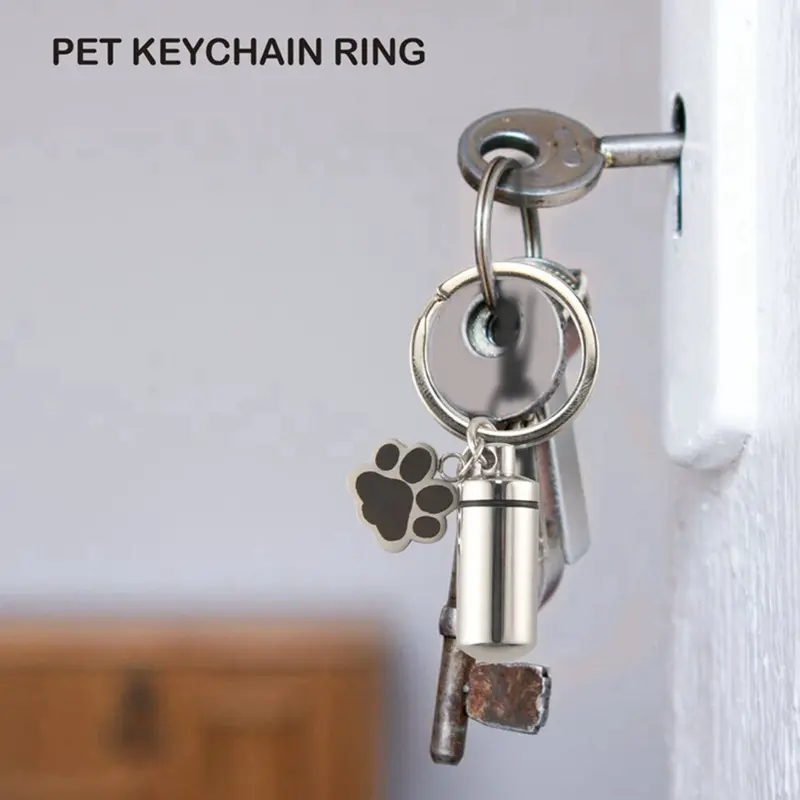 Tlily Stainless Steel Pet Dog Charm Cylinder Keychain For Ashes Hair Memorial