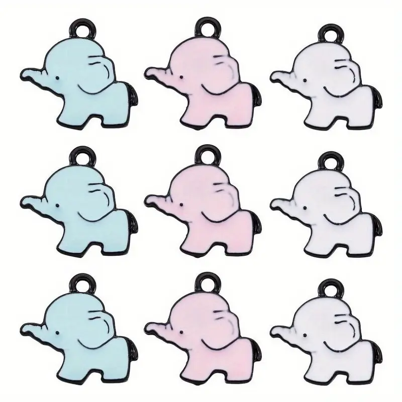 30Pcs Box Colorful Enamel Elephant Alloy Pendants Hole 2Mm Mixed Size 30