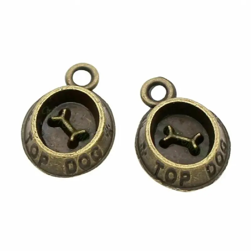 Multicoloured 100Pcs- Antique Bronze Dog Bowl Charms Pendant, Top Dog Charms 15X11mm