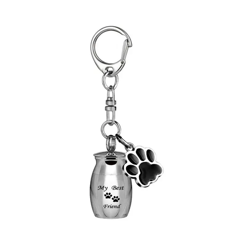 (W)(W) Pet Ashes Keepsake Stainless Dog Ashes Keychain Paw Pendant Waterproof