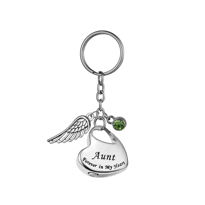 (aunt) (aunt) Angel wings urn pendant key ring cremation jewelry ashes stainless steel