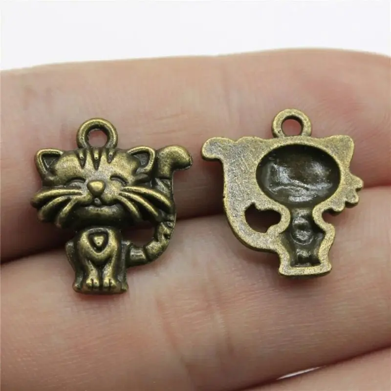 Multicoloured 120Pcs 19X17mm Antique Making Pendant Fit Charm Cat Diy Jewelry