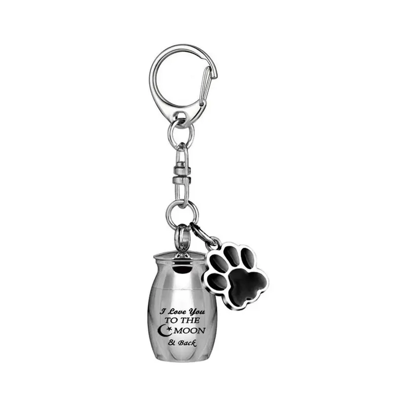 (E)(E) Pet Ashes Keepsake Stainless Dog Ashes Keychain Paw Pendant Waterproof