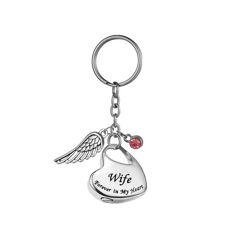 (wife)(wife) Angel wings urn pendant key ring cremation jewelry ashes stainless
