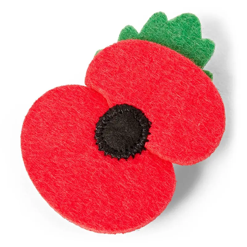 Royal British Legion Poppy Dog Collar Charm With Leaf Red