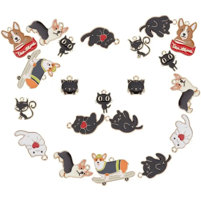 Golden 1Box Plated Zinc Alloy Enamel Pendants Cat & Dog Shapes Mixed 36Pcs/Box Size 36