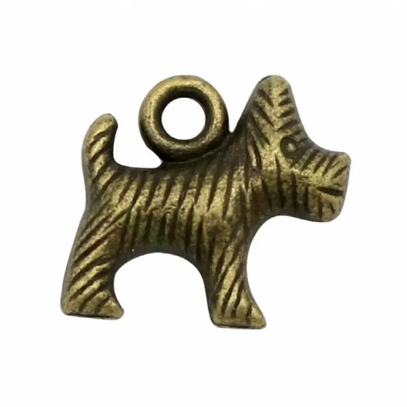Multicoloured 60Pcs-Antique Bronze Sided Dog Charms Pendant 13X13mm Size 2