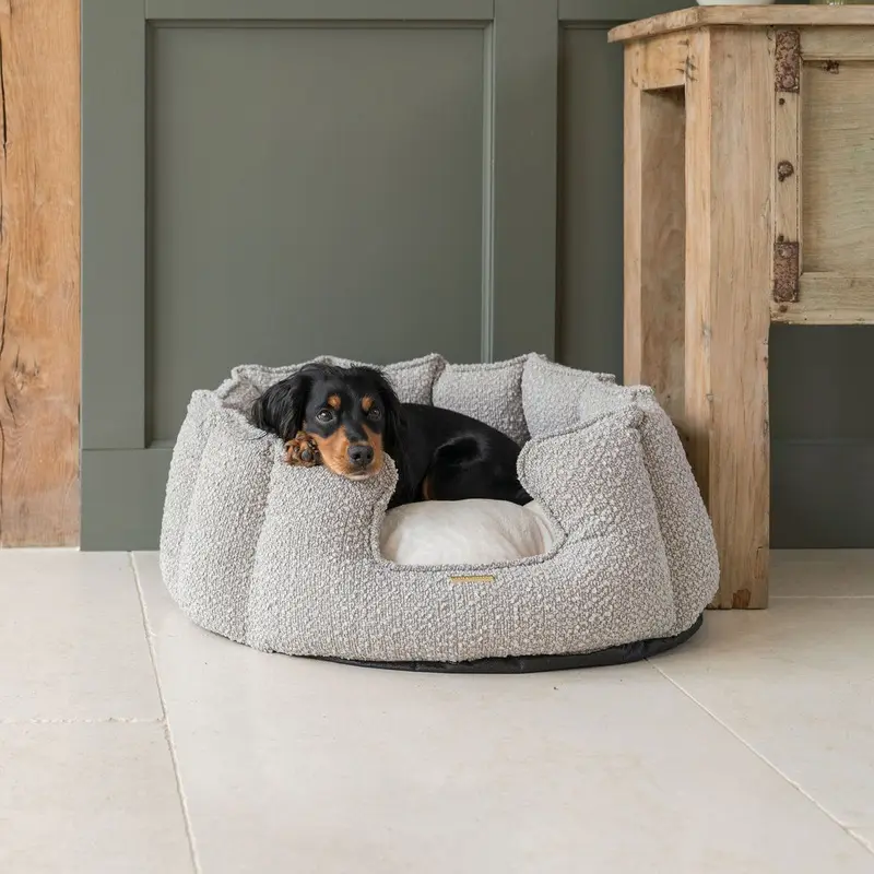 High Wall Bed With Removable Covers in Mink Boucl by Lords & Labradors