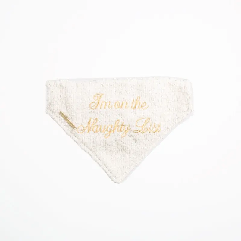 'I'm on the Naughty List' Bandana in Ivory Boucl by Lords & Labradors
