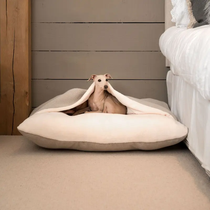 Sleepy Burrows Bed With Removable Cover in Natural Herringbone by Lords & Labradors