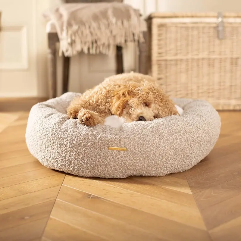 Donut Bed With Removable Covers in Mink Boucl by Lords & Labradors
