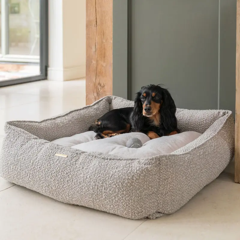 Box Bed in Mink Boucl by Lords & Labradors