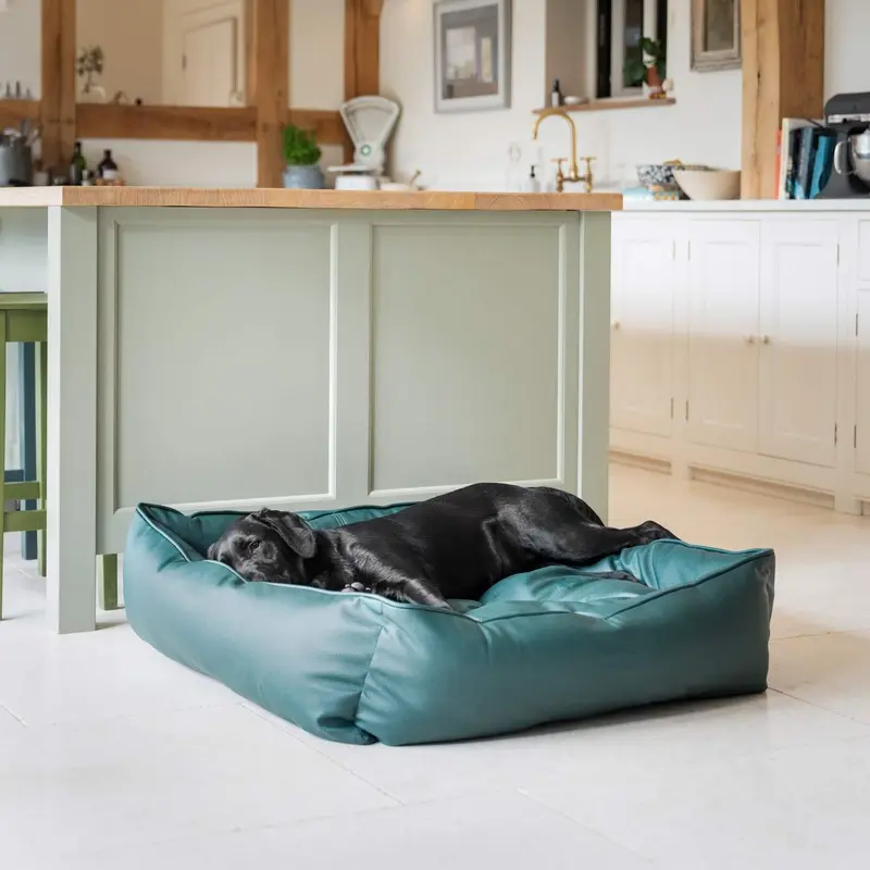Box Bed in Rhino Tough Forest Faux Leather by Lords & Labradors