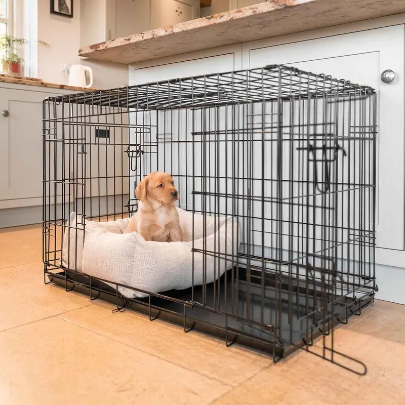 Cosy & Calming Puppy Crate Bed in Natural Herringbone Tweed by Lords & Labradors