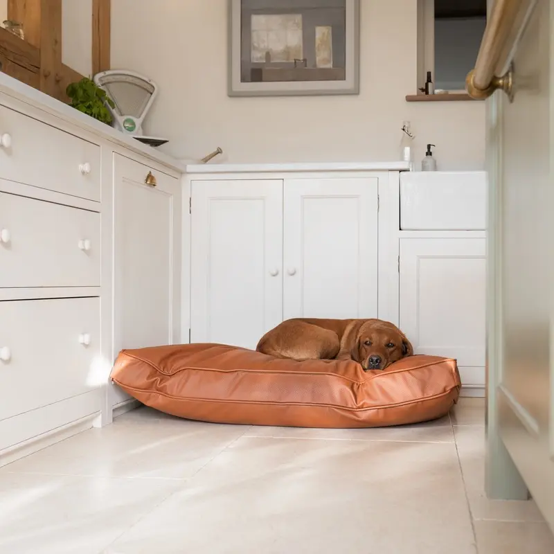 Dog Cushion in Rhino Tough Ember Faux Leather by Lords & Labradors