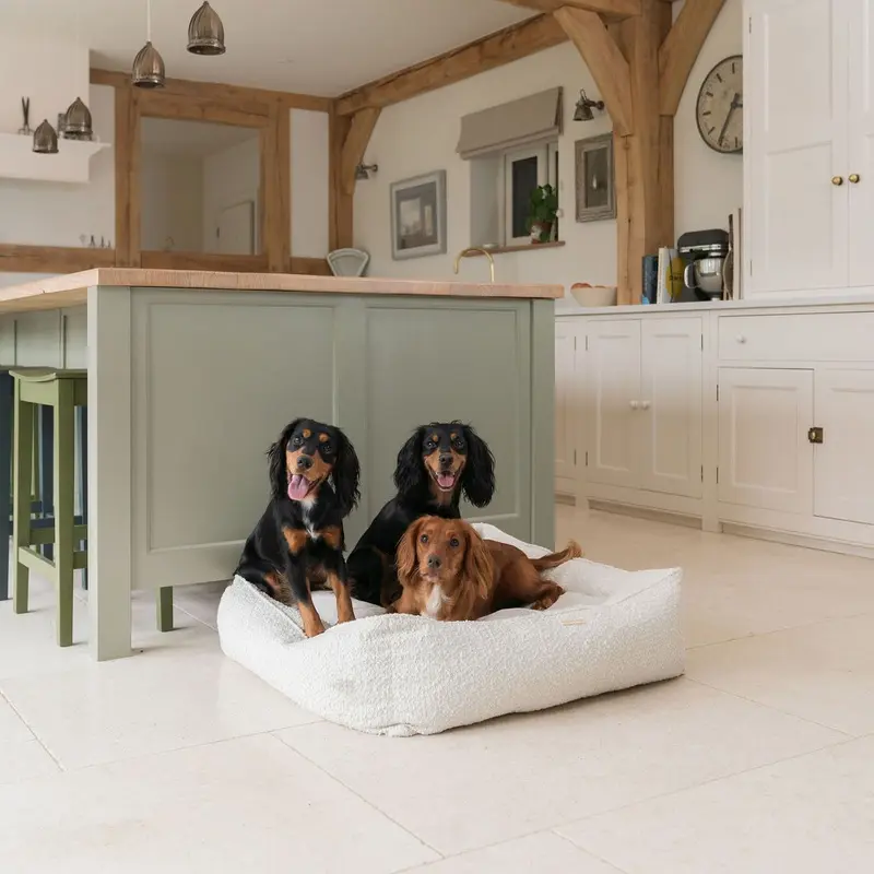 Box Bed With Removable Covers in Ivory Boucl by Lords & Labradors