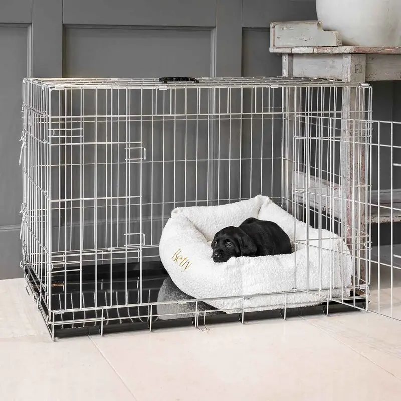 Cosy & Calming Puppy Crate Bed With Removable Covers in Ivory Boucl by Lords & Labradors
