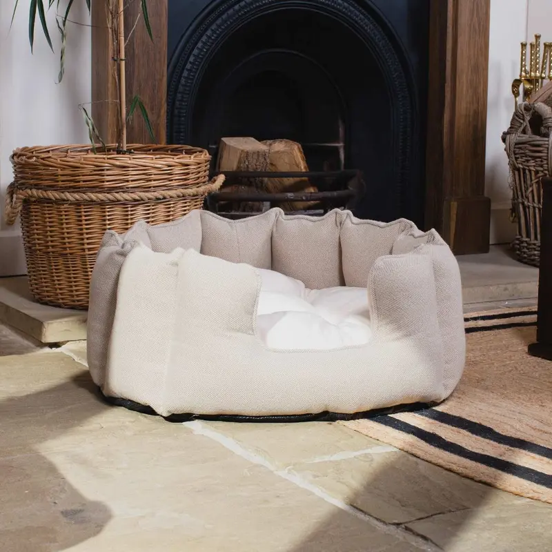 High Wall Bed For Cats With Removable Covers in Herringbone Tweed by Lords & Labradors