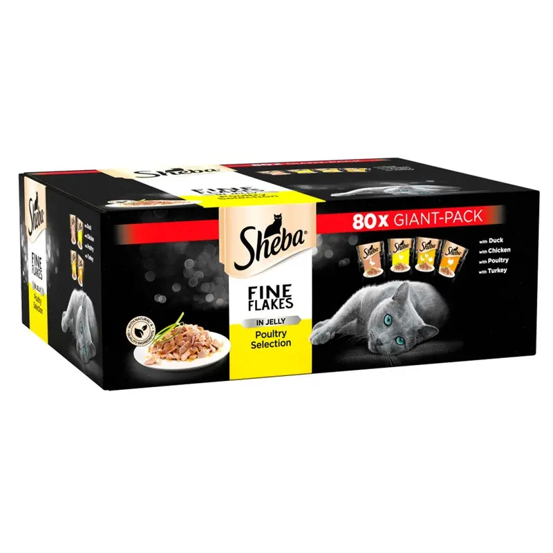 Sheba Fine Flakes Cat Pouches Poultry Collection in Jelly Giant Pack (80x85g)